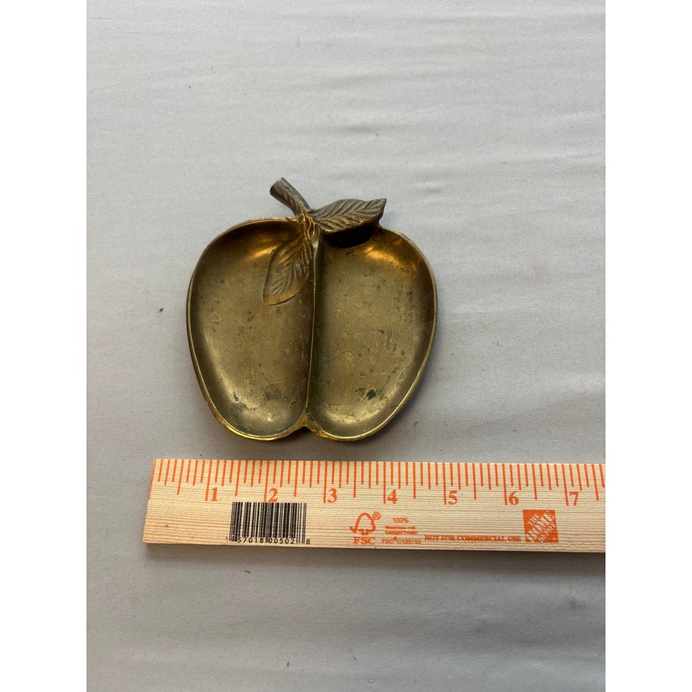 Vintage Solid Brass Apple Trinket Dish Two Compartment Tray Made in India